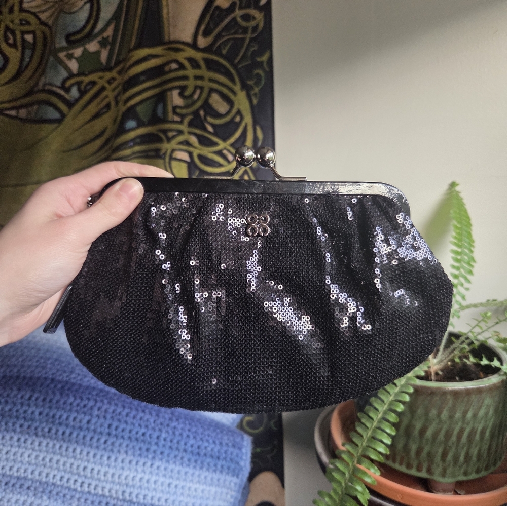 Coach Julia Limited Edition Black Sequins/Patent Leather Kisslock Wristlet